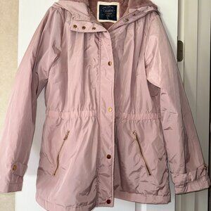 Jacket. Cavalini. Pink silk. Warm jacket with hood.